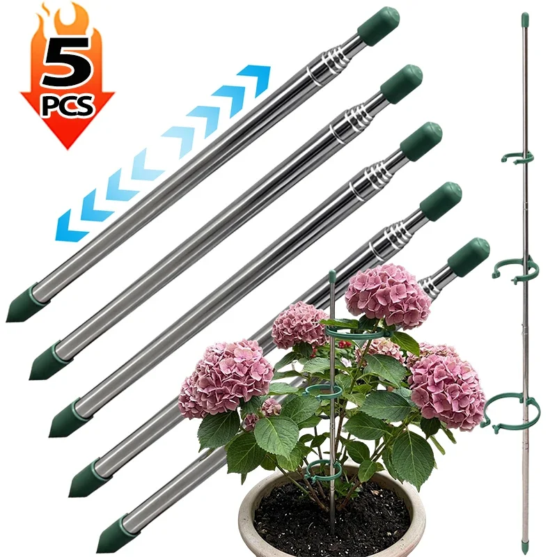 Gardening Tools Holder - 5/1 Stück Einziehbarer Pflanzenstützring Grüne Stäbe